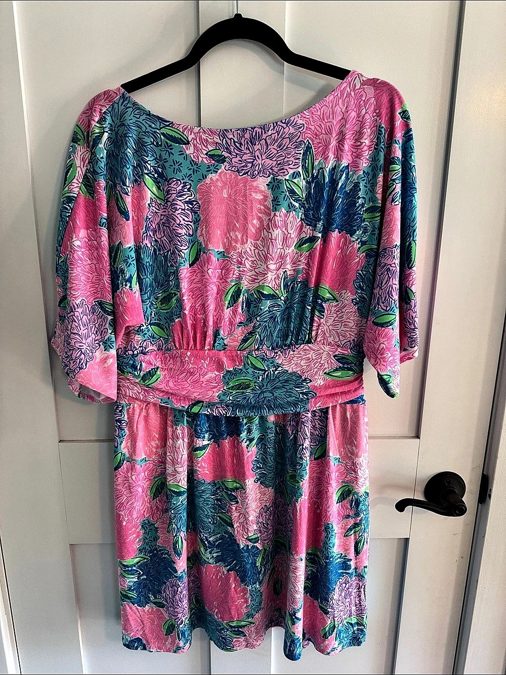 Lilly Pulitzer Parigi boat neck romper in Pink & Blue Size L beach house blooms